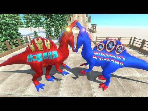 IRON MAN SPINOSAURUS DEATH FALL - Animal Revolt Battle Simulator