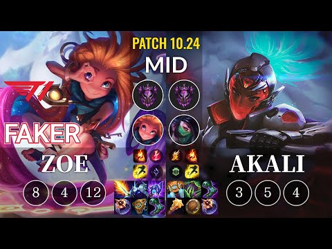 T1 Faker Zoe vs Akali Mid - KR Patch 10.24
