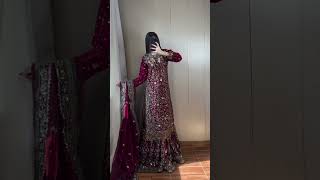 Maroon Chiffon Jamawar Bridal Lehenga with Potli - Video 3