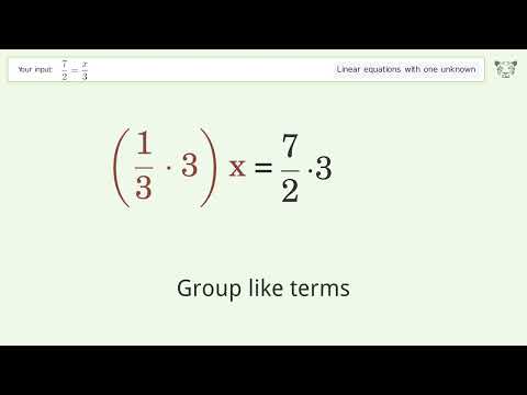 Linear equation with one unknown: Solve 7/2=x/3 step-by-step solution