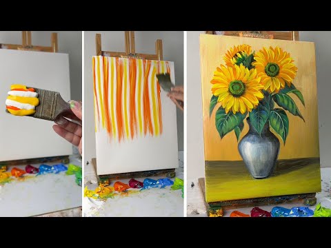 Beautiful Sunflower Painting | Acrylic Still Life Art Tutorial for Beginners