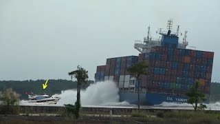 Dangerously Tilted! Container Ship Takes Sharp Turn at High Speed