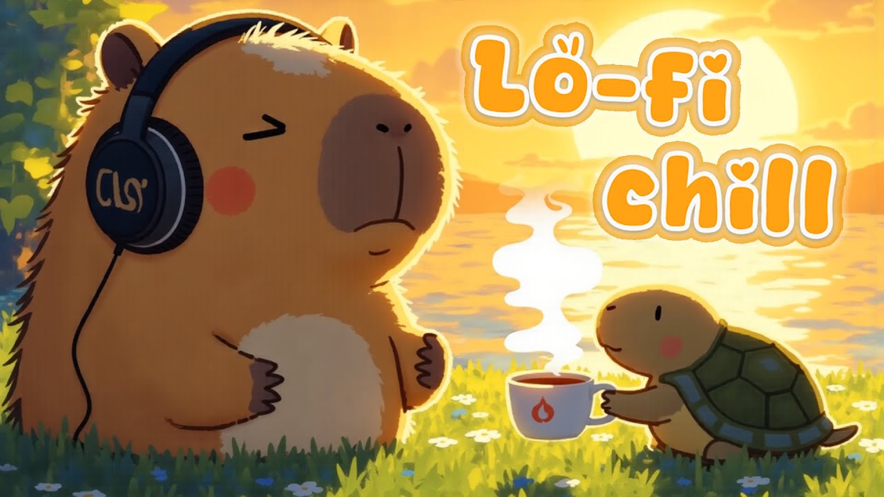 Lofi Chill Sunset 🌅 Relaxing Beats with Capybara & Turtle ☕