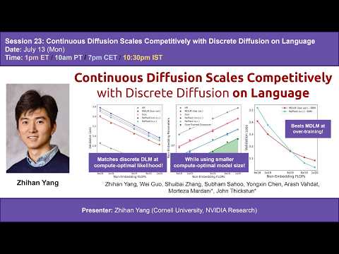 S23 | Continuous Diffusion Scales Competitively with Discrete Diffusion for Language