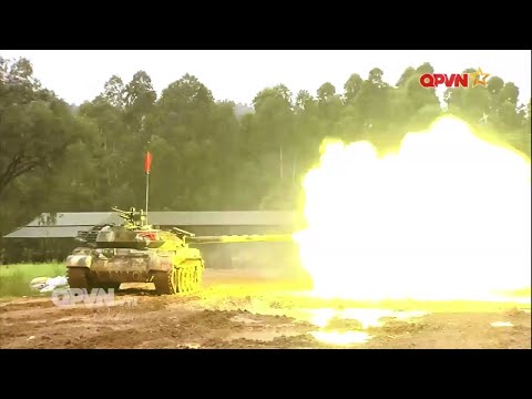 The main battle tank T-54B upgraded by Vietnam's People Army performs live-fire training
