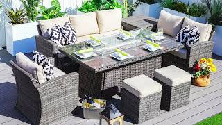 Elegant & Cozy! Sofa Rectangle Firepit Table Combo with Glass Top – Perfect for Winter!