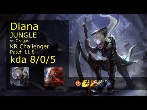 Diana vs Gragas Jungle - KR Challenger 8/0/5 Patch 11.8 Gameplay // [롤] 다이애나 vs 그라가스 정글