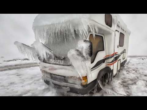 Surviving Blizzard Ice Storm: Winter Van Trip Camping in Isuzu ELF - New Zealand