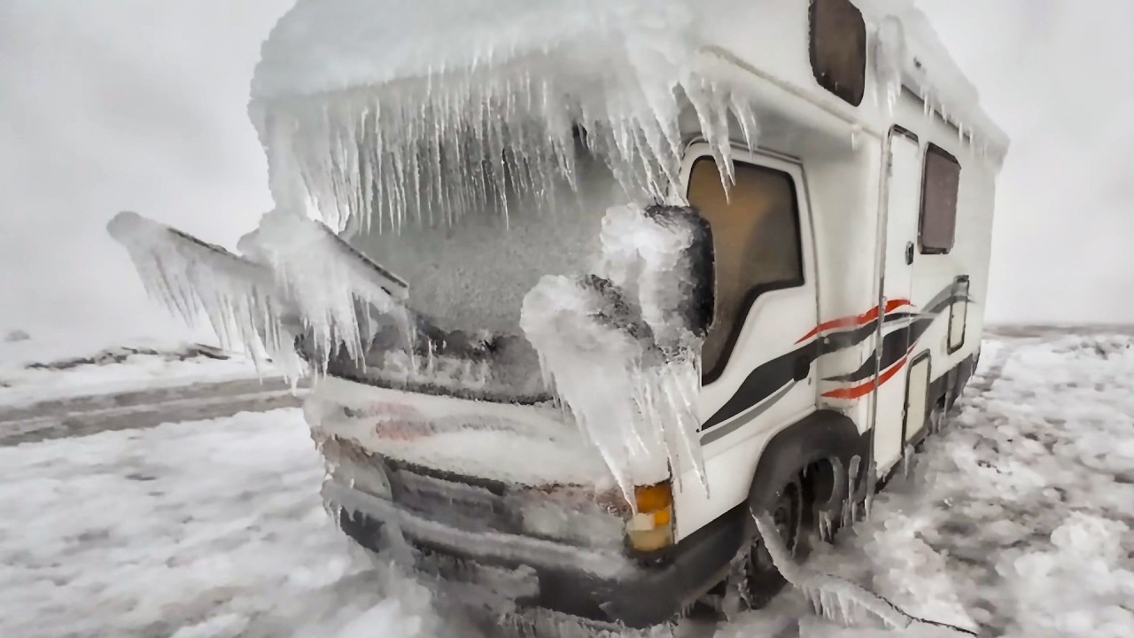 Surviving Blizzard Ice Storm: Winter Van Trip Camping in Isuzu ELF - New Zealand