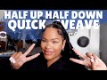 half up half down quick weave using affordable bundles! | vivace by kiss x arnell armon