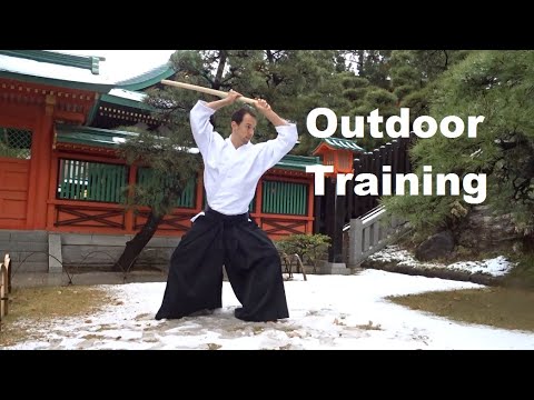 Mid-winter Weapon Training at Hachiman Shrine - Aikido