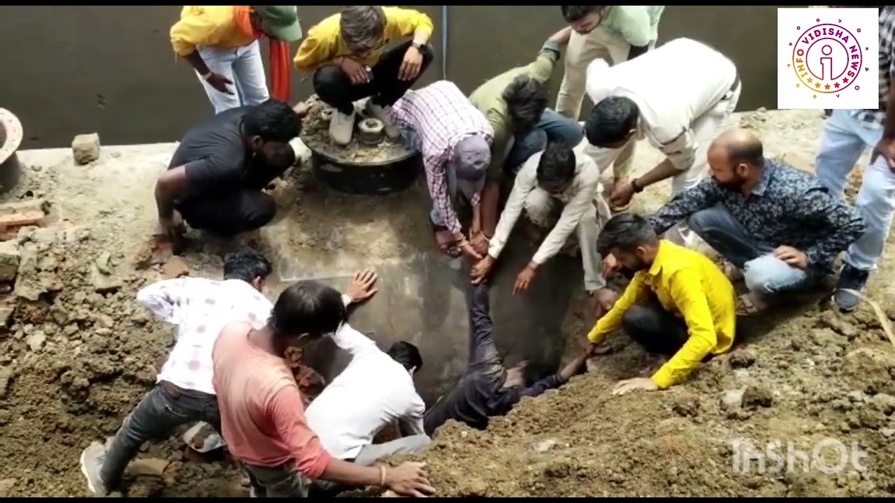 VIDISHA NEWS - पेट्रोल पंप पर काम कर रहा मजदूर गड्डे में गिरा ,देखिए रेस्क्यू का Live video