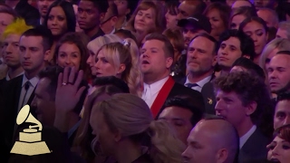 James Corden Singing Along During Prince Tribute | Audience Cam | 59th GRAMMYs