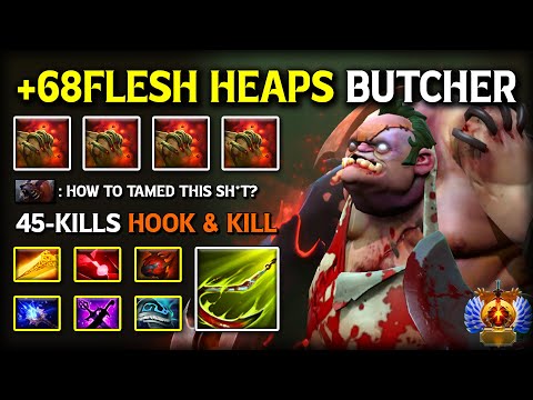 WTF +68 FLESH HEAPS MONSTER Pudge 45-Kills With IMBA Spell Lifesteal Build | Hook & Kill All OPPS