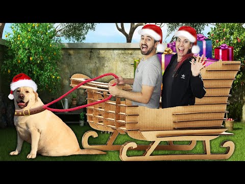 FIZEMOS O TRENÓ DO PAPAI NOEL DE PAPELÃO E ENTREGAMOS PRESENTES | Gabriel e Shirley 2.0