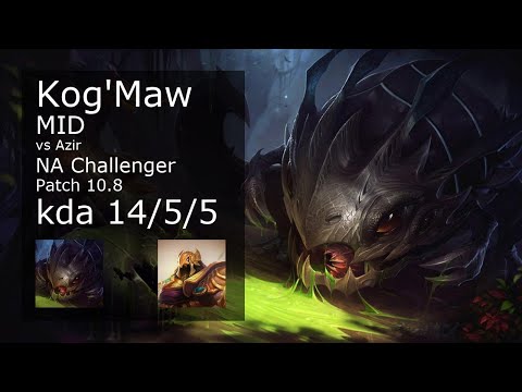 Kog'Maw vs Azir Mid - NA Challenger 14/5/5 Patch 10.8 Gameplay
