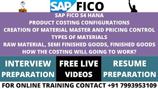 SAP CO S4 HANA, PRODUCT COSTING, CREATION OF MATERIAL WITH PRICE CONTROLS, CONTACT +91 7993953109