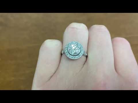 1.40ct Old European Cut Diamond and Diamond Halo Ring - European Halo Ring - Hand Video