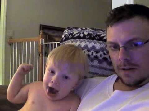 hunter showing off his muscles