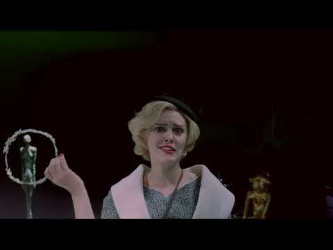 Trailer still for a modern stage production of Cole Porter’s High Society with Tracy Lord center stage