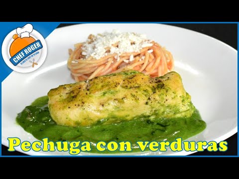 Las mejores pechugas rellenas con verduras y salsa poblana Video