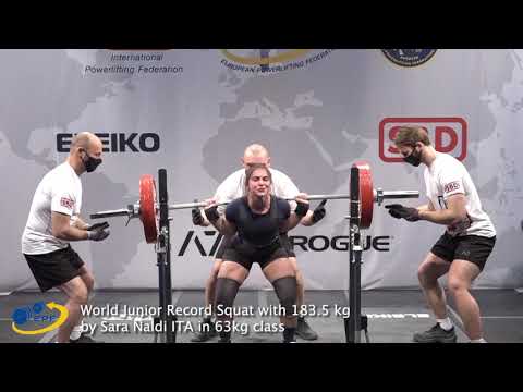 World Junior Record Squat with 183.5 kg by Sara Naldi ITA in 63kg class