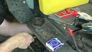 How to take off V alignment pulley for drive belt on Greenfield rider mower