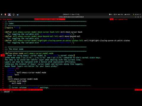 I use Emacs' cursor model in evil-mode's normal state.
