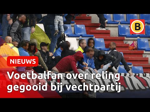Voetbalsupporters gooien andere supporter over reling bij voetbalwedstrijd | Omroep Brabant