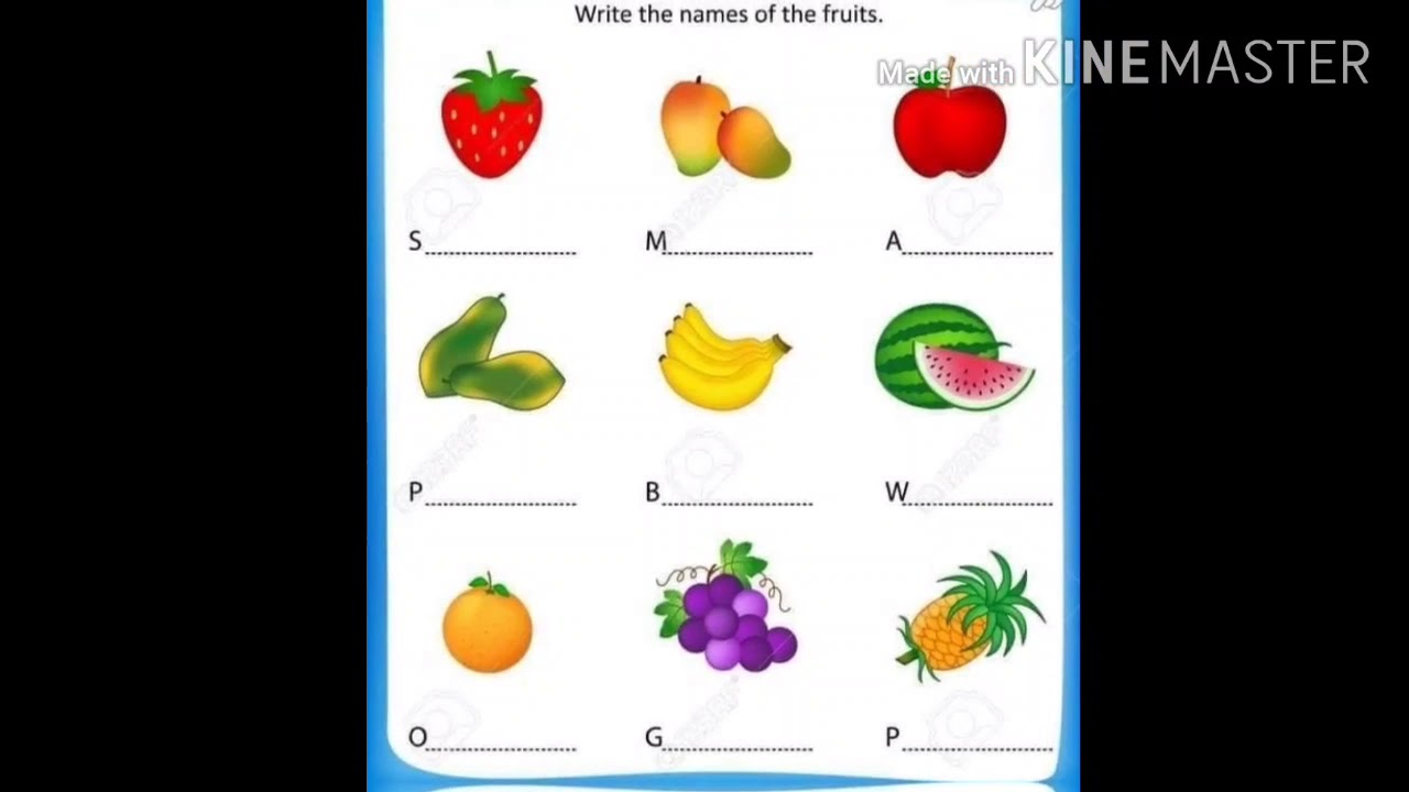 Worksheet for kids. Worksheet of fruits and vegetables name. Worksheet for kindergarten.