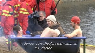 preview picture of video '!00 Jahre Edersee, Neujahrsschwimmen 2014 an der Sperrmauer von tubehorst1'