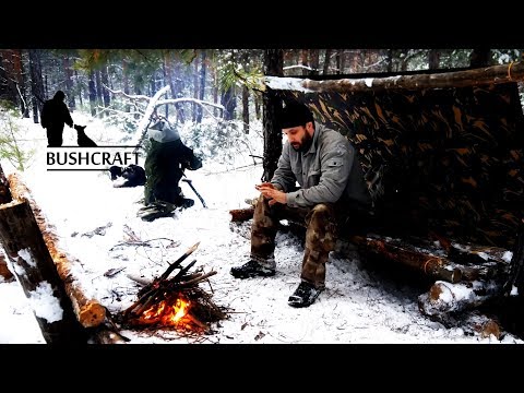 Поход в лес зимой (постройка лагеря, ночевка у костра )