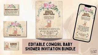 How to Edit a Cowgirl Baby Shower Invitation in Canva | Step-by-Step Tutorial