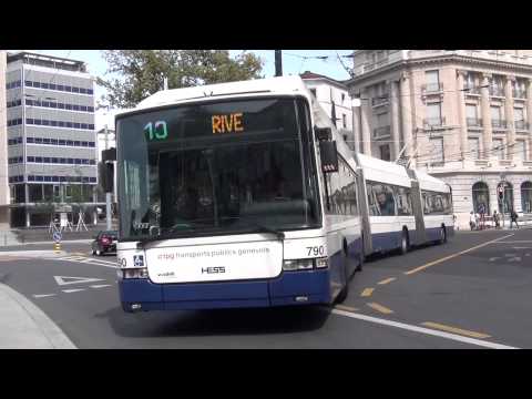 DOUBLE ARTICULATED TROLLEYBUSES IN GENEVA  SEPTEMBER 2013 / TROLLEYBUS TPG LIGHT TRAMS LIGNE 10