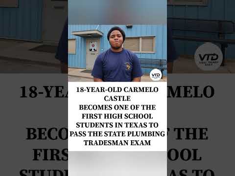 Carmelo Castle becomes one of Texas's first high school plumbing trade exam passes.
