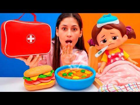 When Niloya gets sick, Ayşe prepares soup and toast for her! For children.