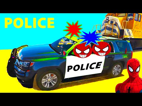 Police Car and SPIDERMAN for Children Cartoon with Superhero CARS! Nursery Rhymes Songs for Kids Video