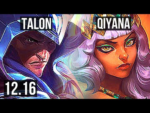 TALON vs QIYANA (MID) | 3/0/8, 1.4M mastery, 300+ games | KR Grandmaster | 12.16