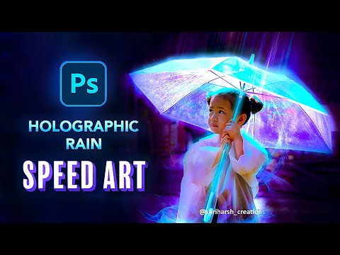 Creating HOLOGRAPHIC RAIN in Photoshop - Speed Art #cyberpunk #speedart