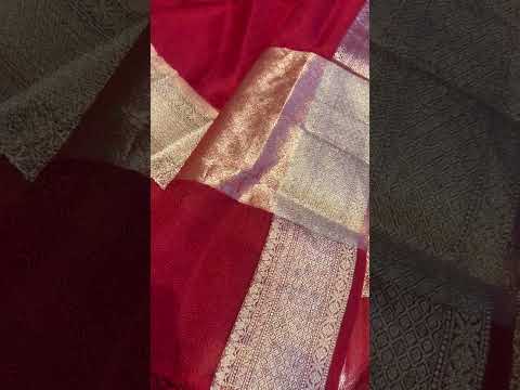  Red Handloom Katan Mushroo Silk Dupatta