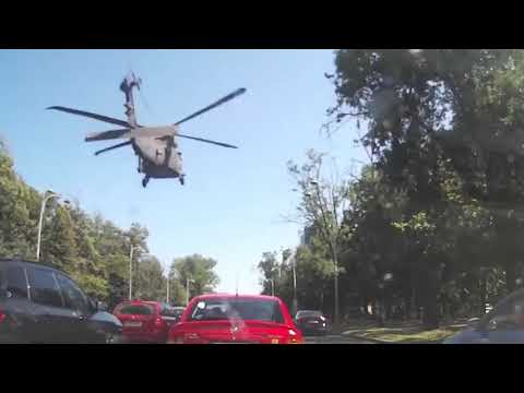 A Blackhawk Helicopter Did An Emergency Landing In Bucharest, And The Down Force Was So Great It Bent The Street Lights