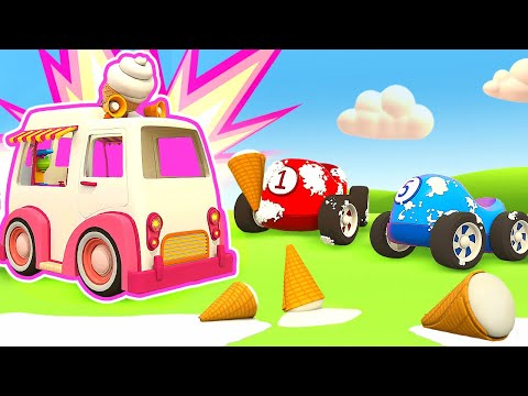 Lehrreicher Zeichentrick für Kinder - Die Helfer Autos. Der Eiswagen hat einen Unfall.