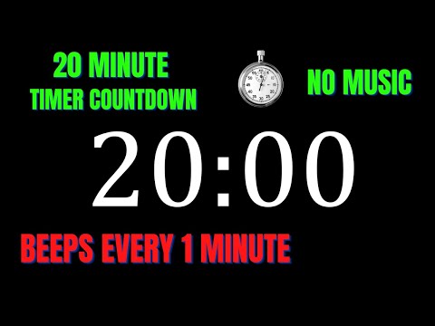 20 Minute Workout Countdown Timer with 1 Minute Interval Beeps | NO MUSIC