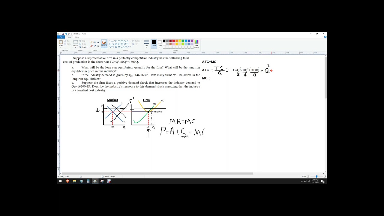 How to find long run equilibrium for perfect competitor with total cost