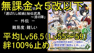 【低ステータス、無課金☆5改以下】選ばれし城娘と秘伝武具～漆の陣「外伝」難【城プロ】