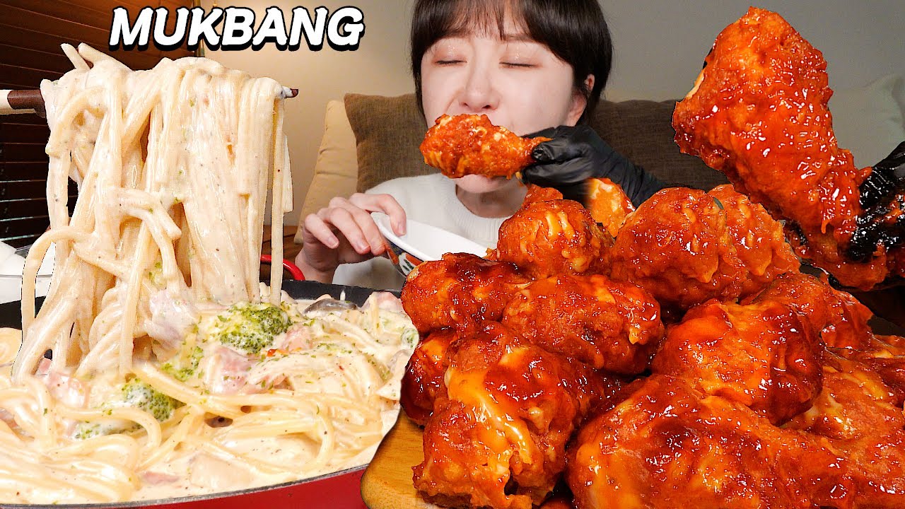 💗 맵다고 소문난..🔥 맵시크치킨 닭다리, 꾸덕한 크림파스타랑 먹방 Spicy fried chicken, Cream pasta MUKBANG
