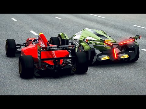 Lamborghini V12 Vision GT vs Ferrari F1 1994 V12 - Drag Race 20 KM