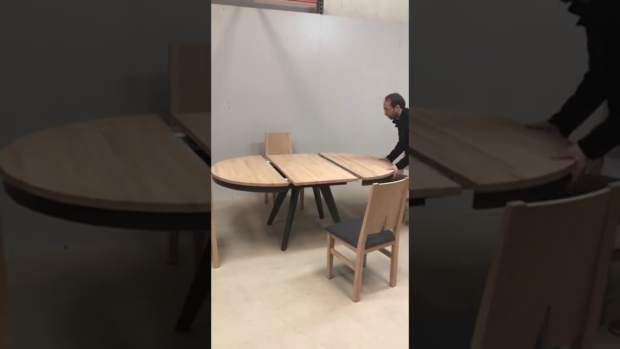 Mesa redonda extensible de madera maciza natural