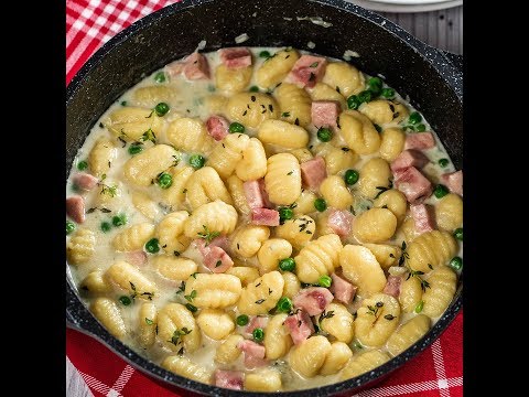 Potato Gnocchi with Ham and Peas
