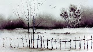 Painting with Black & White Only | Watercolor Landscape Tutorial